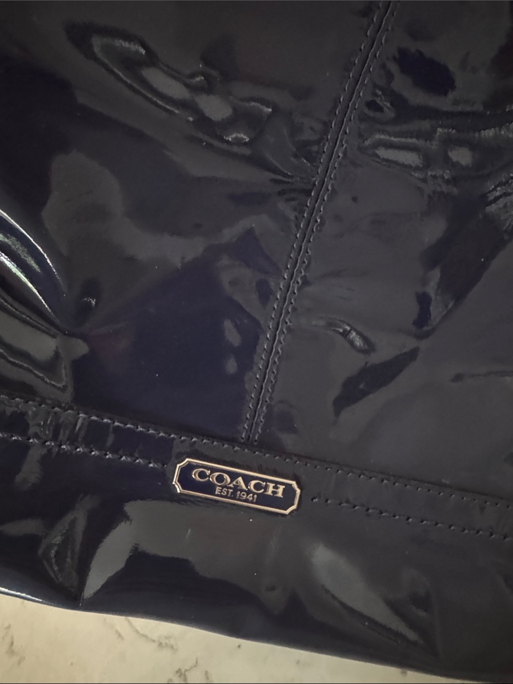 Coach Glossy Patent Navy Tote - Picture 3 of 11